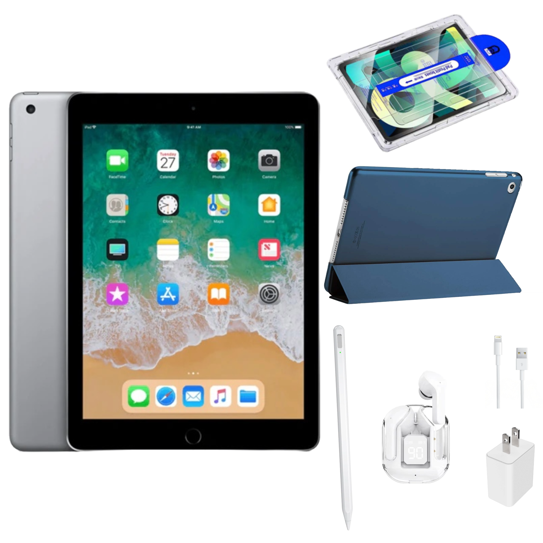 Apple iPad 6th Gen Bundle 32GB Wi-Fi 9.7 Space Gray 2018 - 1 Yr