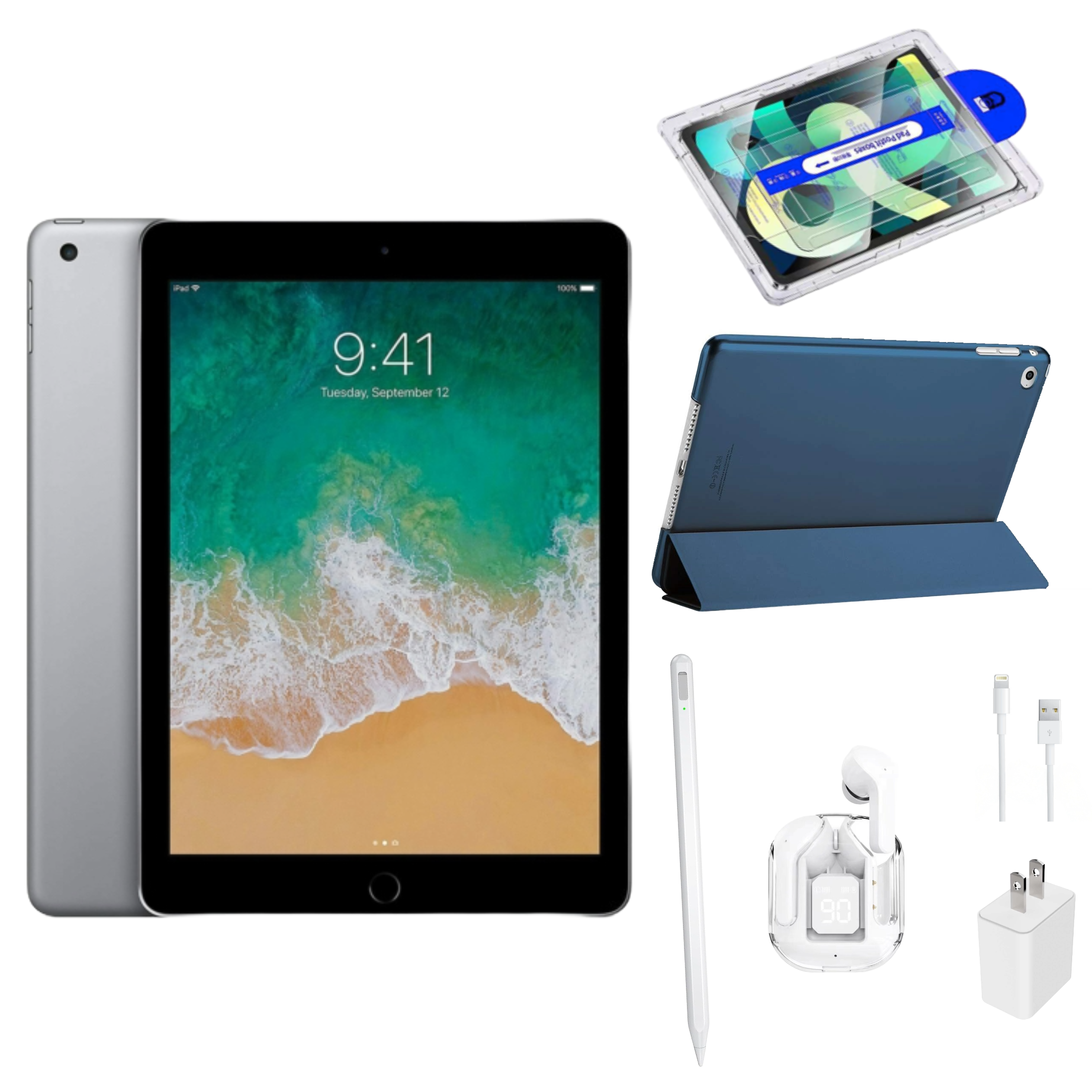 Apple iPad 5th Gen Bundle 32GB Wi-Fi 9.7 Space Gray 2017 - 1 Yr