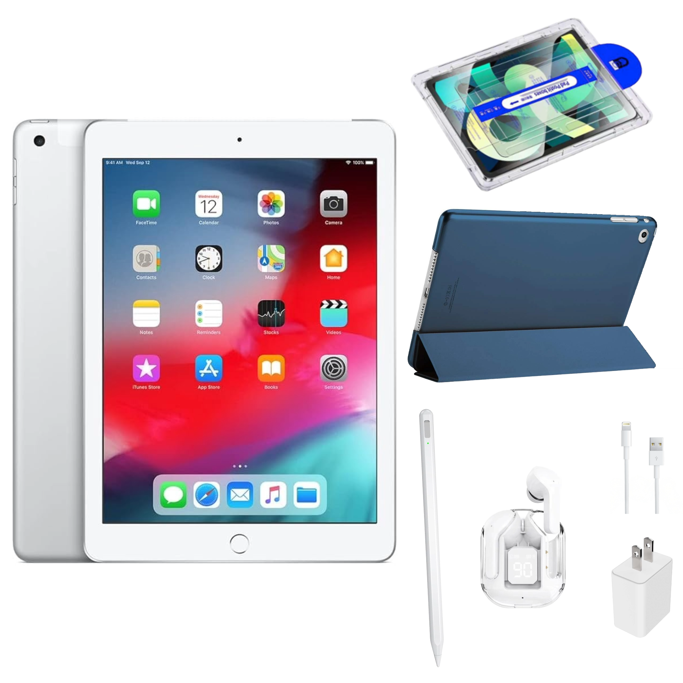 Apple iPad 6th Gen Bundle 32GB Wi-Fi 9.7 Silver 2018 - 1 Yr